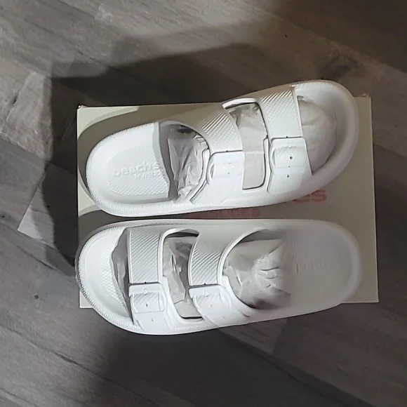 Beach Slides White Slide Sandals with Buckle Straps Size 9 - Picture 2 of 5
